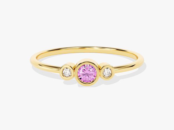 Bezel Set Trio Round Pink Tourmaline Ring in 14K Solid Gold