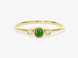 Bezel Set Trio Round Emerald Ring in 14K Solid Gold