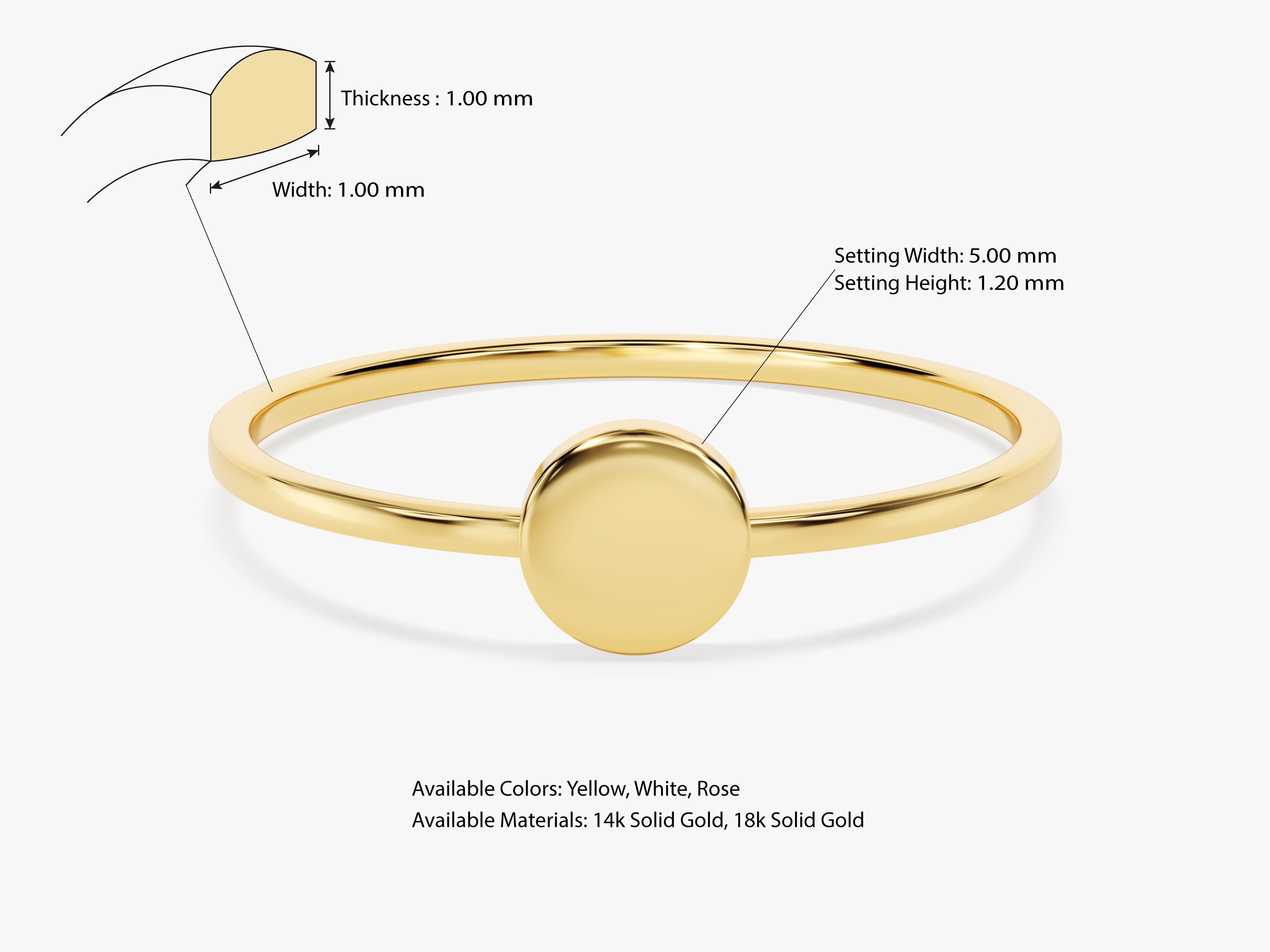 Minimalist gold disc ring, 14k solid gold jewelry