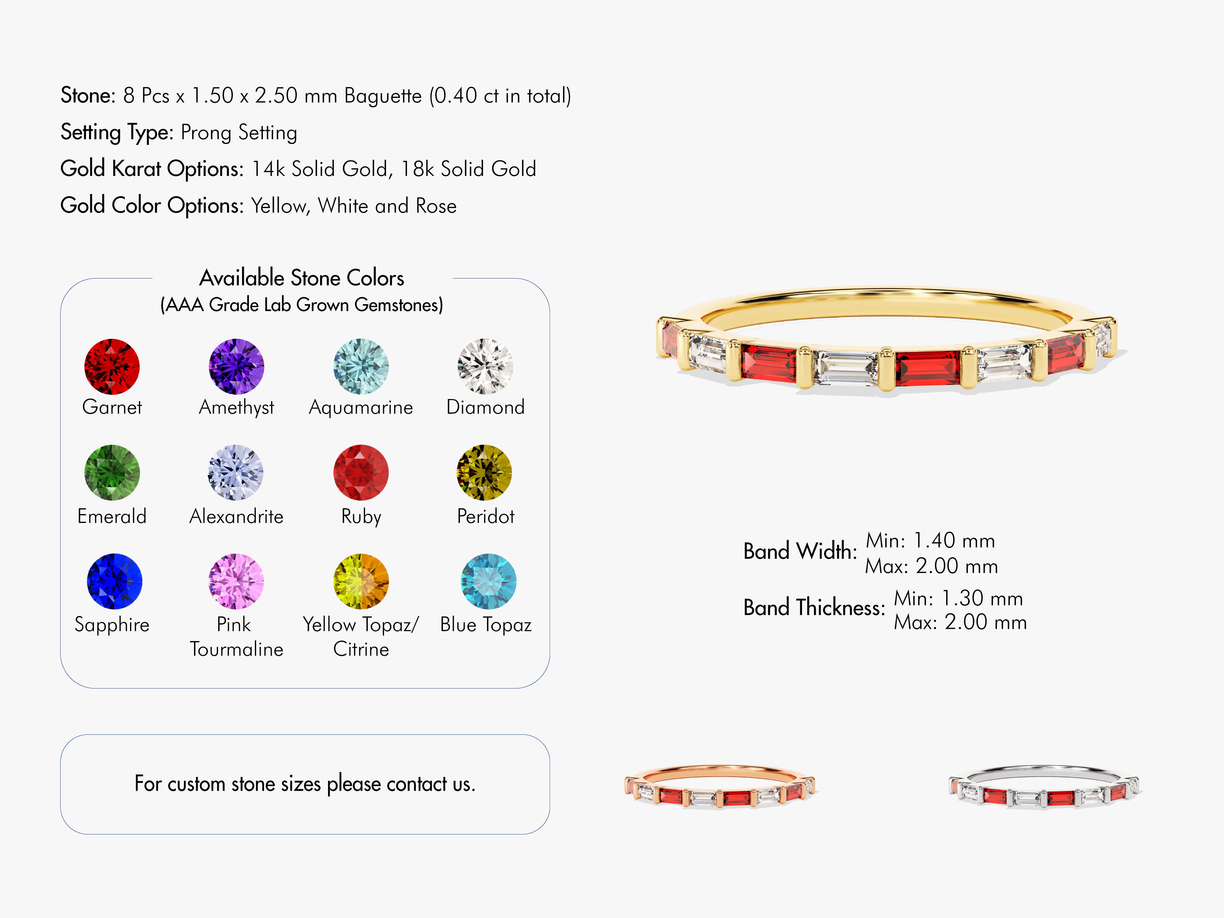 Bar Set Horizontal Baguette Ruby Ring in 14K Solid Gold