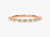 Bar Set Horizontal Baguette Diamond Birthstone Ring in 14K Solid Gold