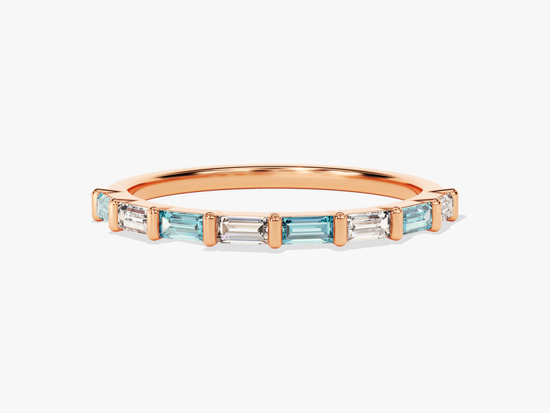 Bar Set Horizontal Baguette Aquamarine Ring in 14K Solid Gold