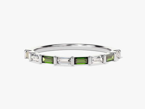 Bar Set Horizontal Baguette Emerald Ring in 14K Solid Gold
