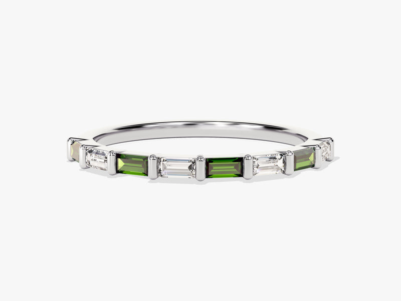 Bar Set Horizontal Baguette Emerald Ring in 14K Solid Gold