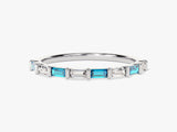 Bar Set Horizontal Baguette Blue Topaz Ring in 14K Solid Gold