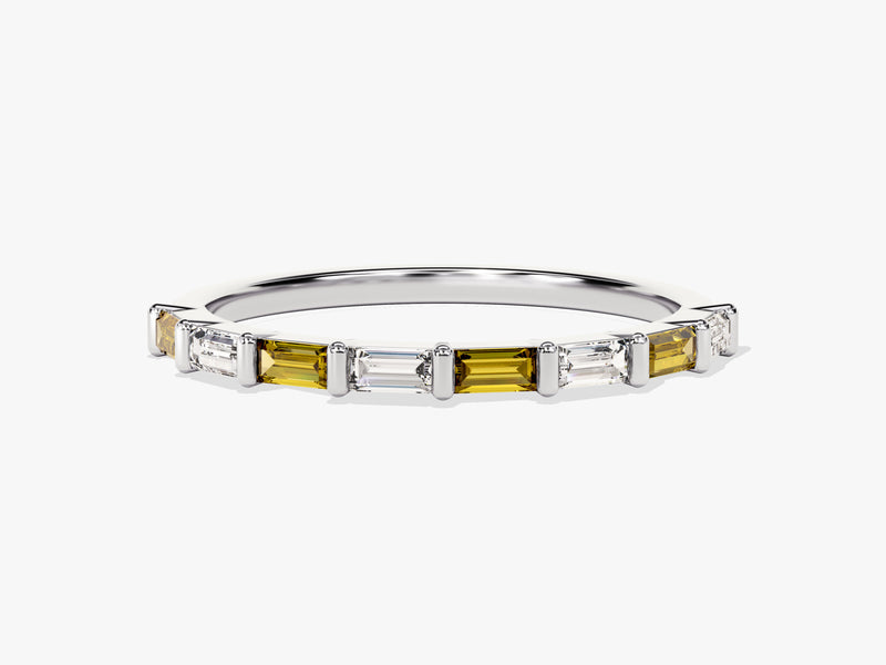 Bar Set Horizontal Baguette Peridot Ring in 14K Solid Gold
