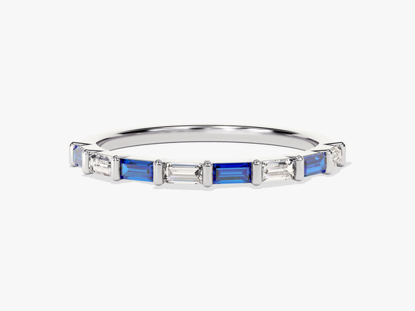 Bar Set Horizontal Baguette Sapphire Ring in 14K Solid Gold