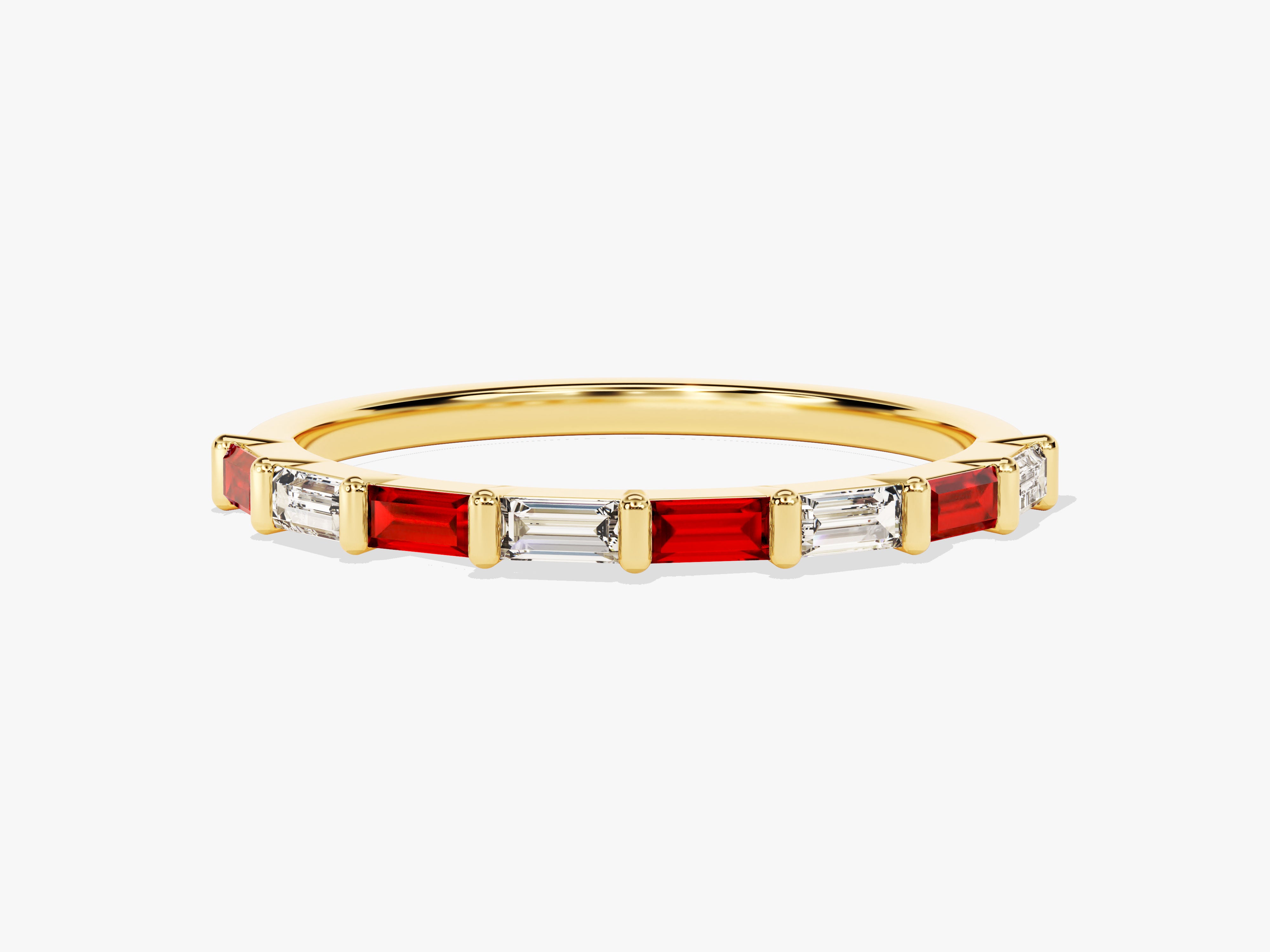Bar Set Horizontal Baguette Ruby Ring in 14K Solid Gold