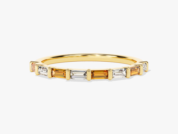 Bar Set Horizontal Baguette Citrine Ring in 14K Solid Gold