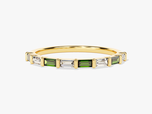 Bar Set Horizontal Baguette Emerald Ring in 14K Solid Gold