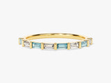 Bar Set Horizontal Baguette Aquamarine Ring in 14K Solid Gold