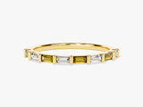 Bar Set Horizontal Baguette Peridot Ring in 14K Solid Gold
