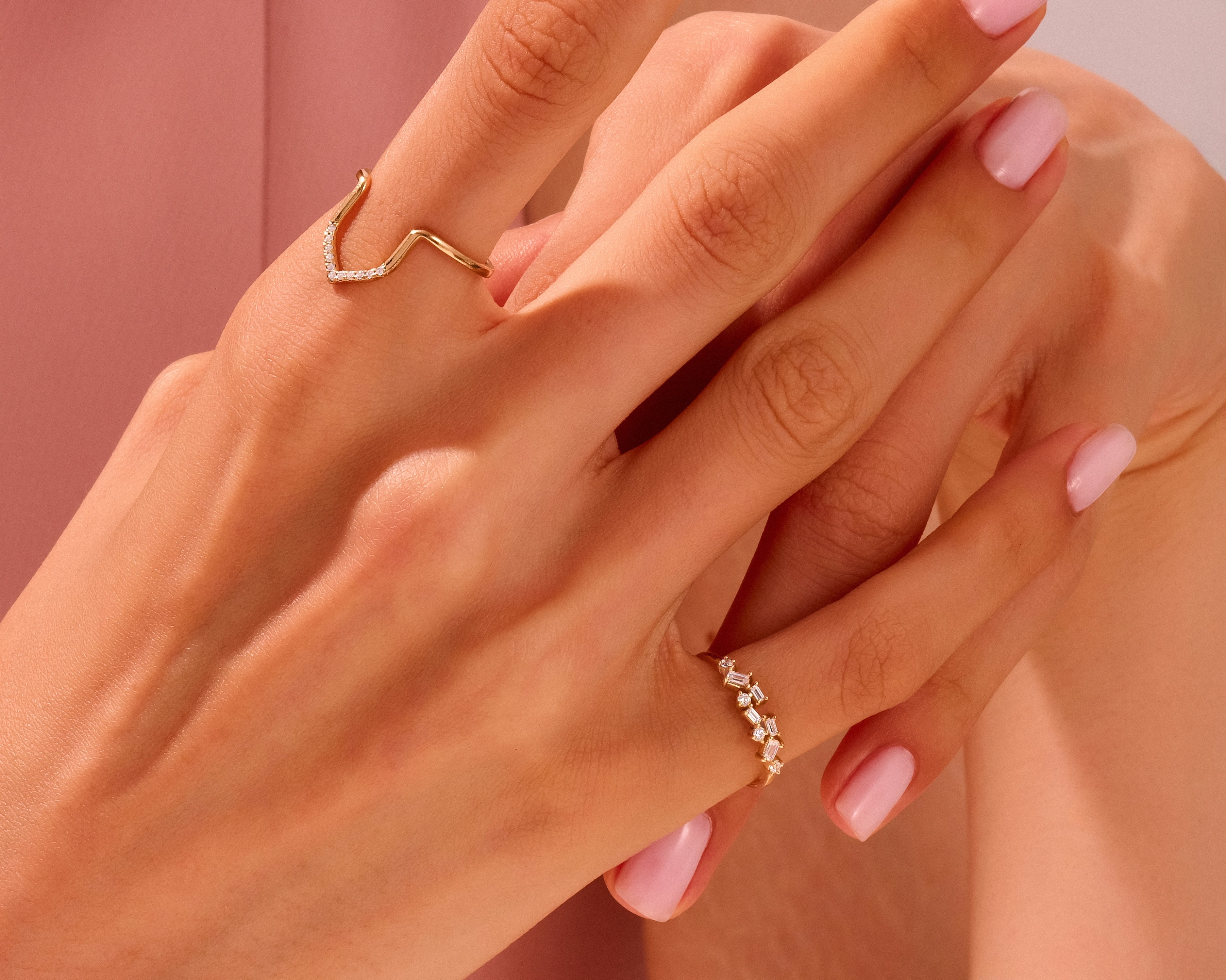 Diamond rings on elegant hands, fine jewelry for women