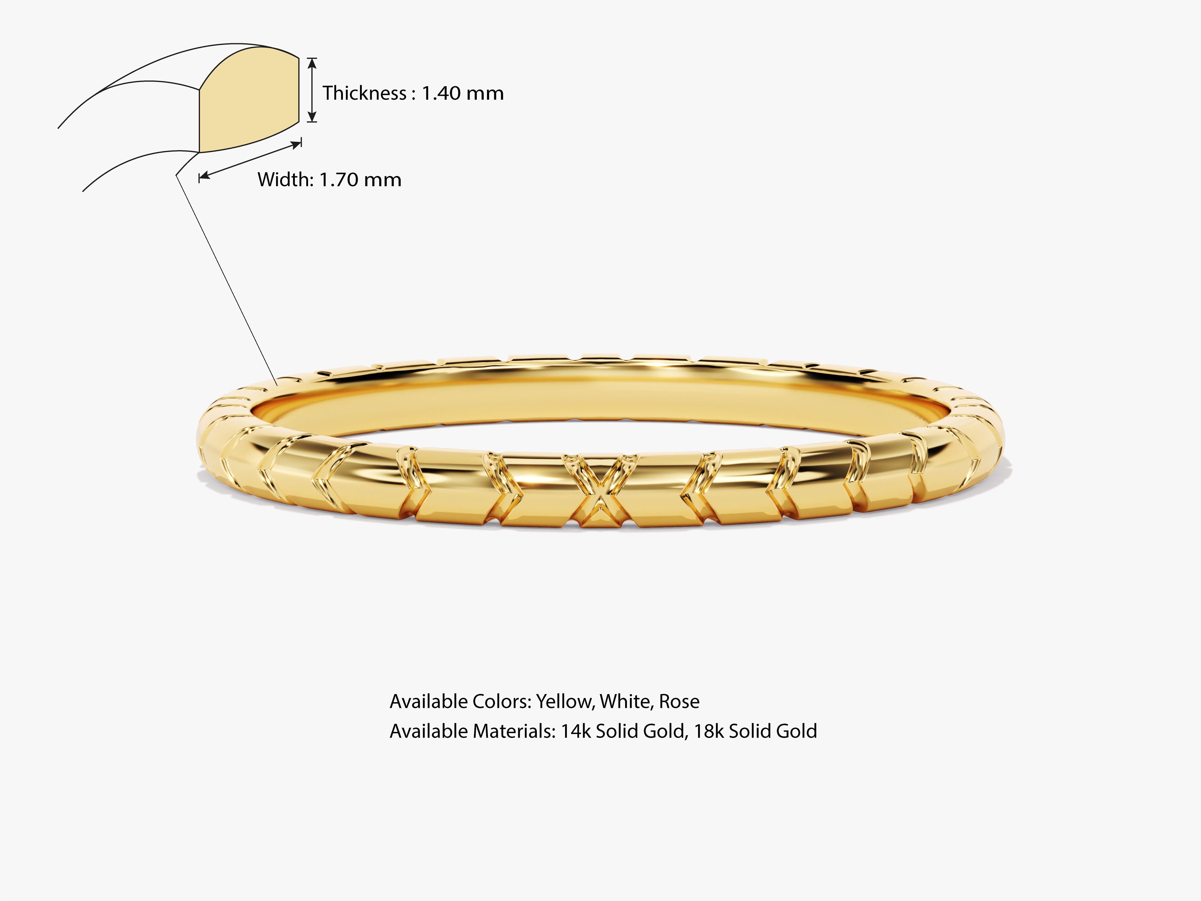 Gold chevron band ring, available in yellow, white, rose gold