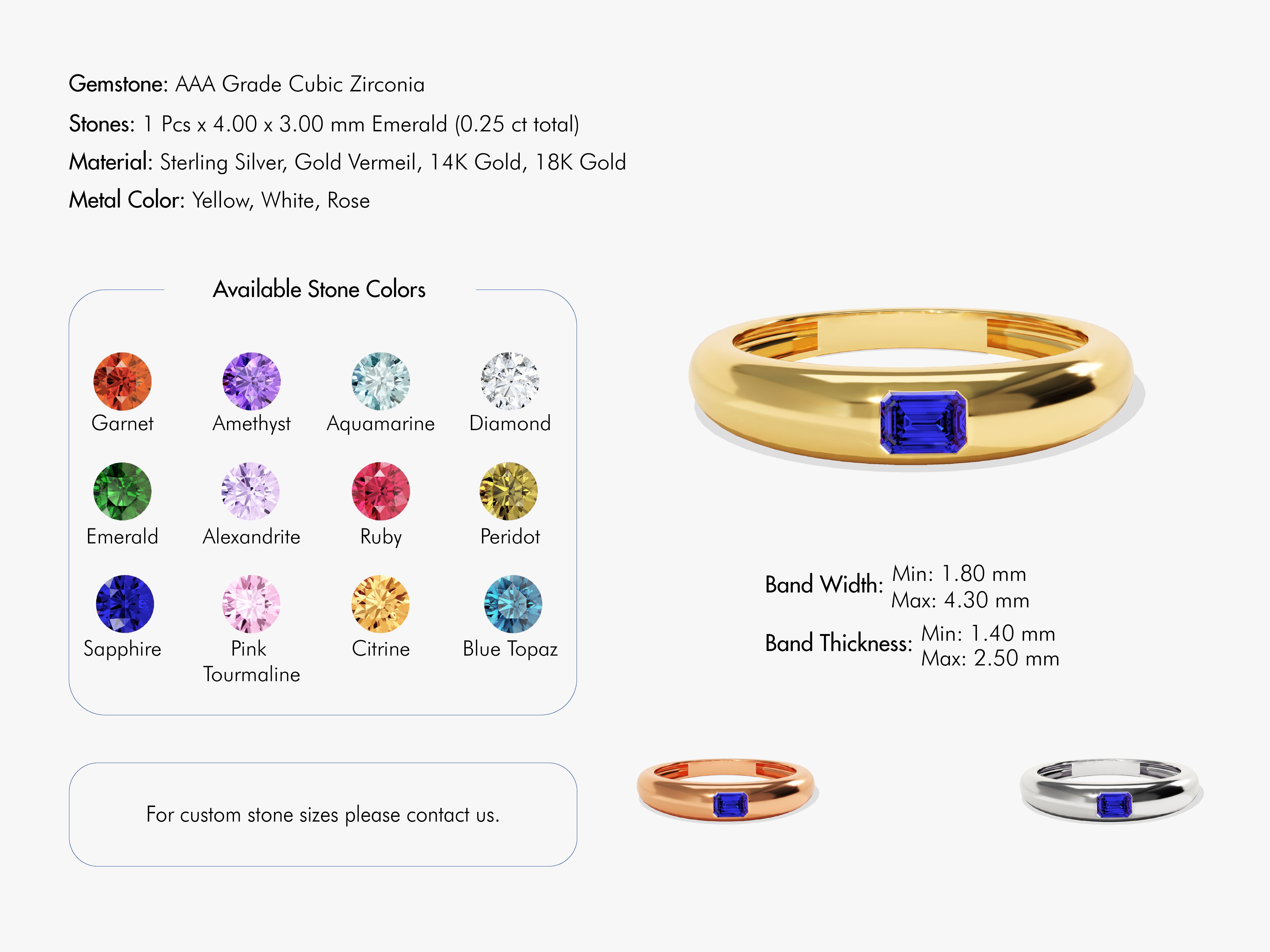 Flush Set Emerald Cut Birthstone Ring