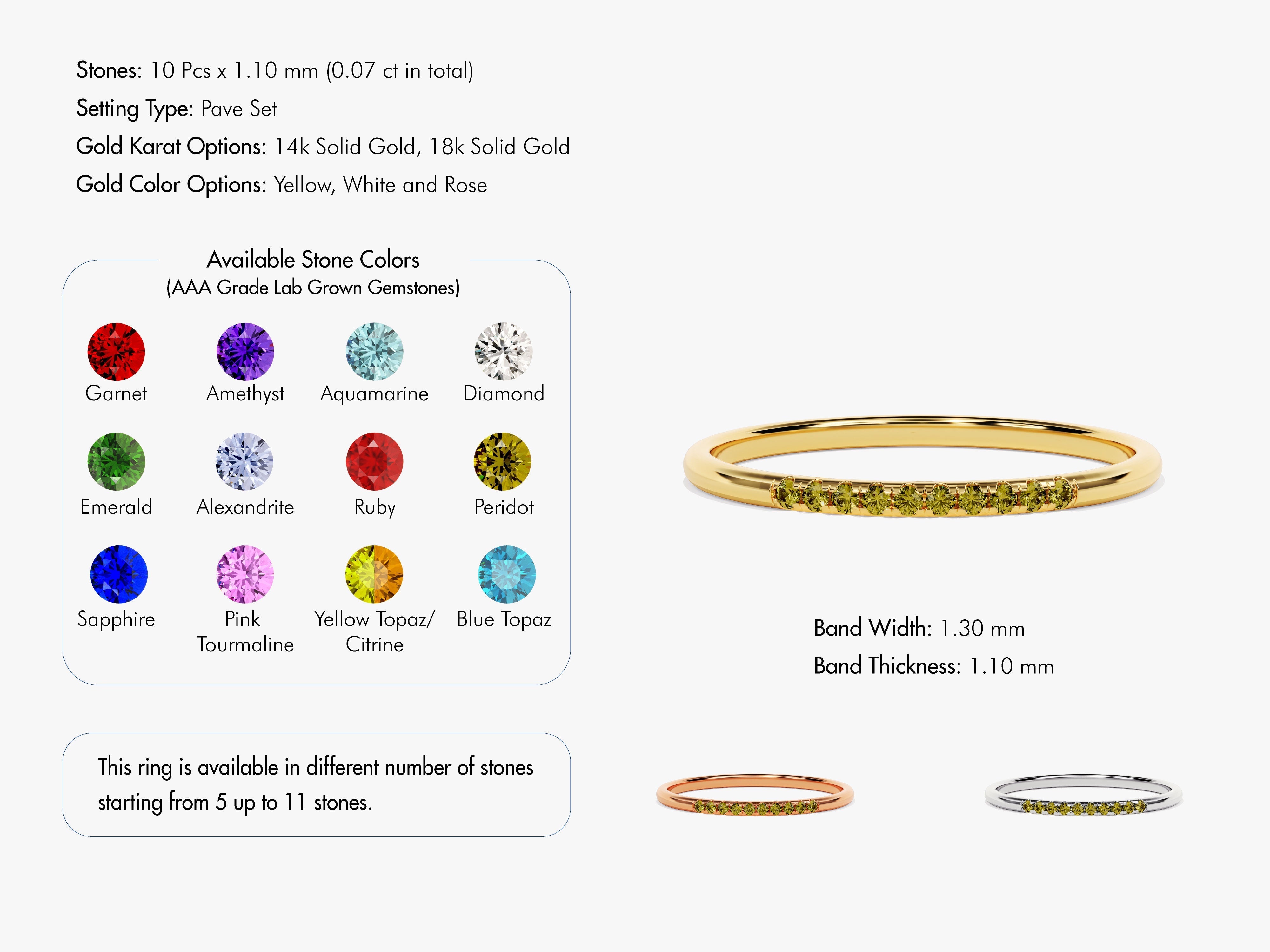 Pave set gemstone ring, available in gold and stone colors