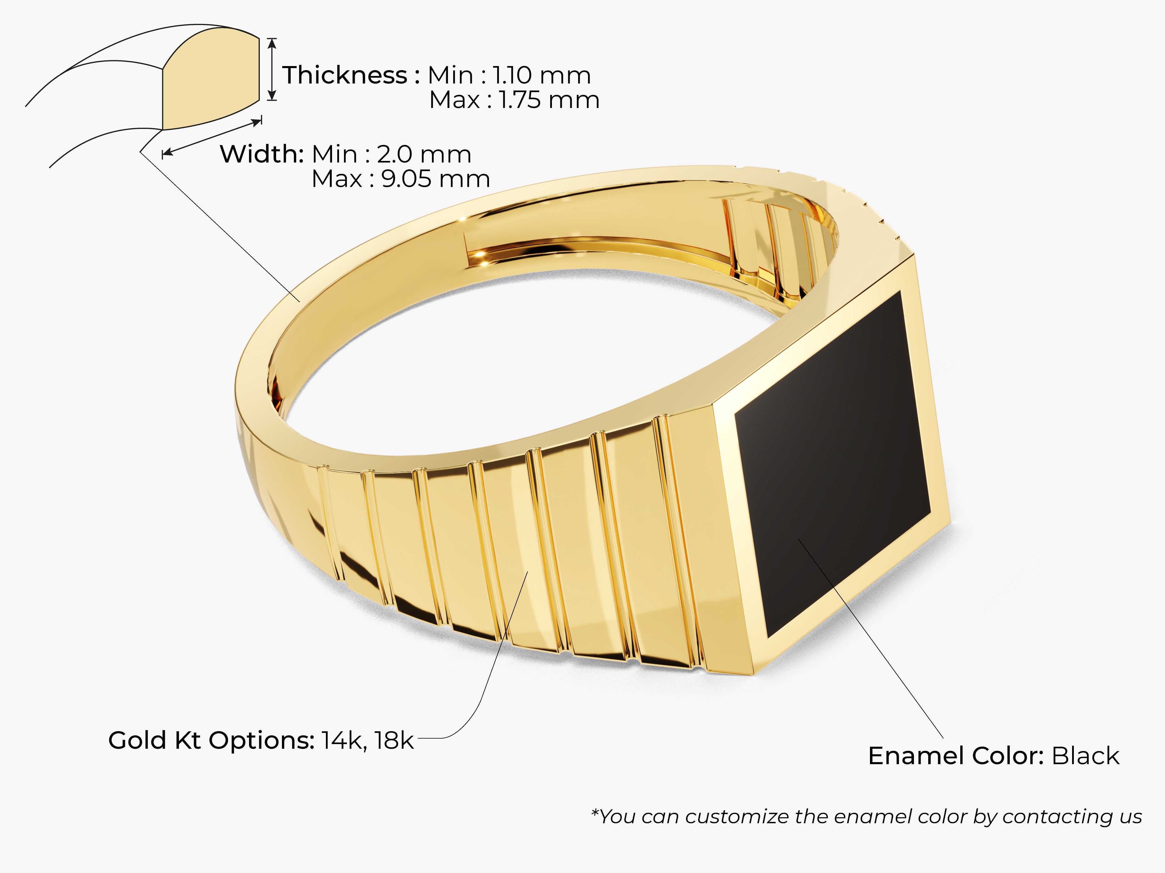 Gold signet ring with black enamel, 14k/18k options