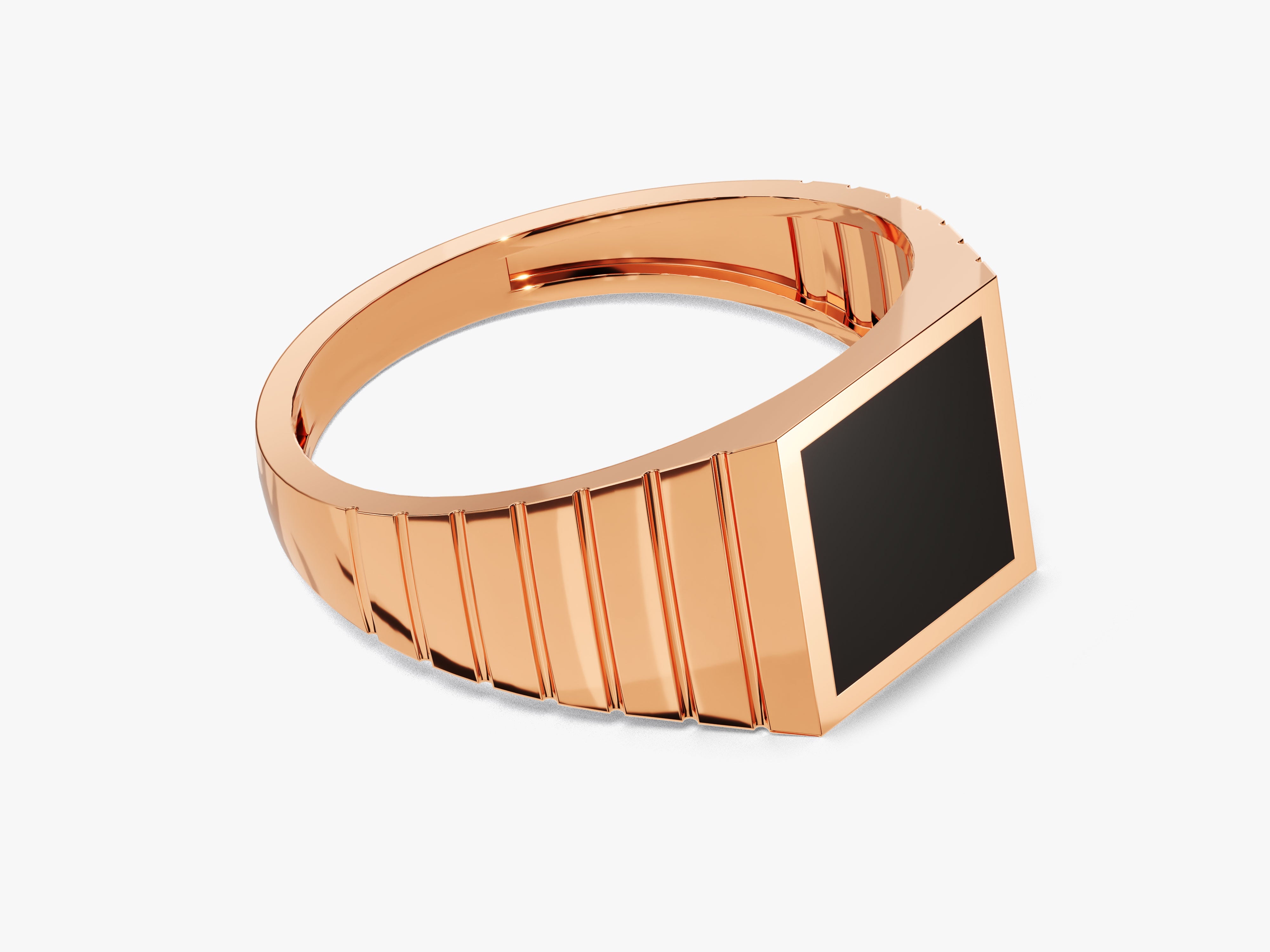 Rose gold signet ring with black onyx gemstone for men