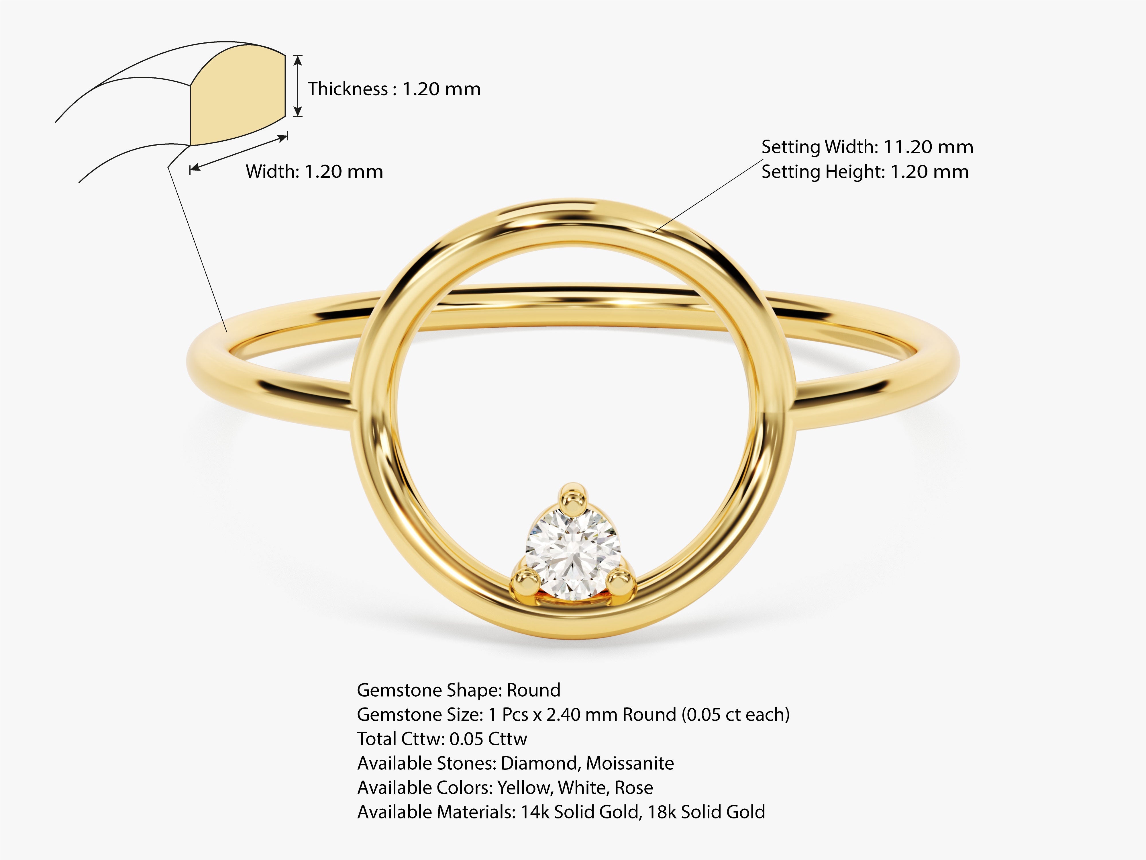 Gold circle ring with diamond gemstone jewelry