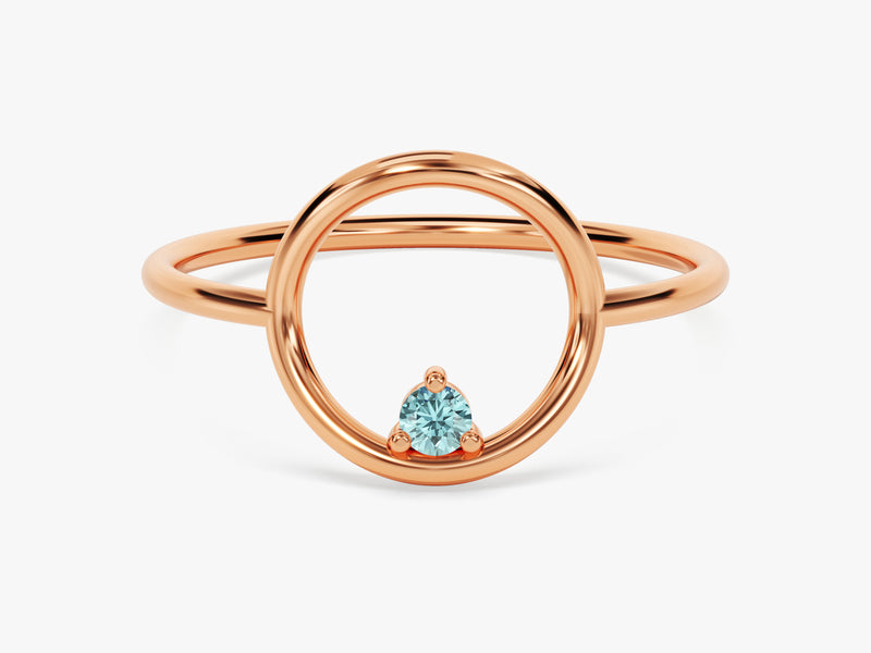 Open Circle Aquamarine Ring in 14K Solid Gold