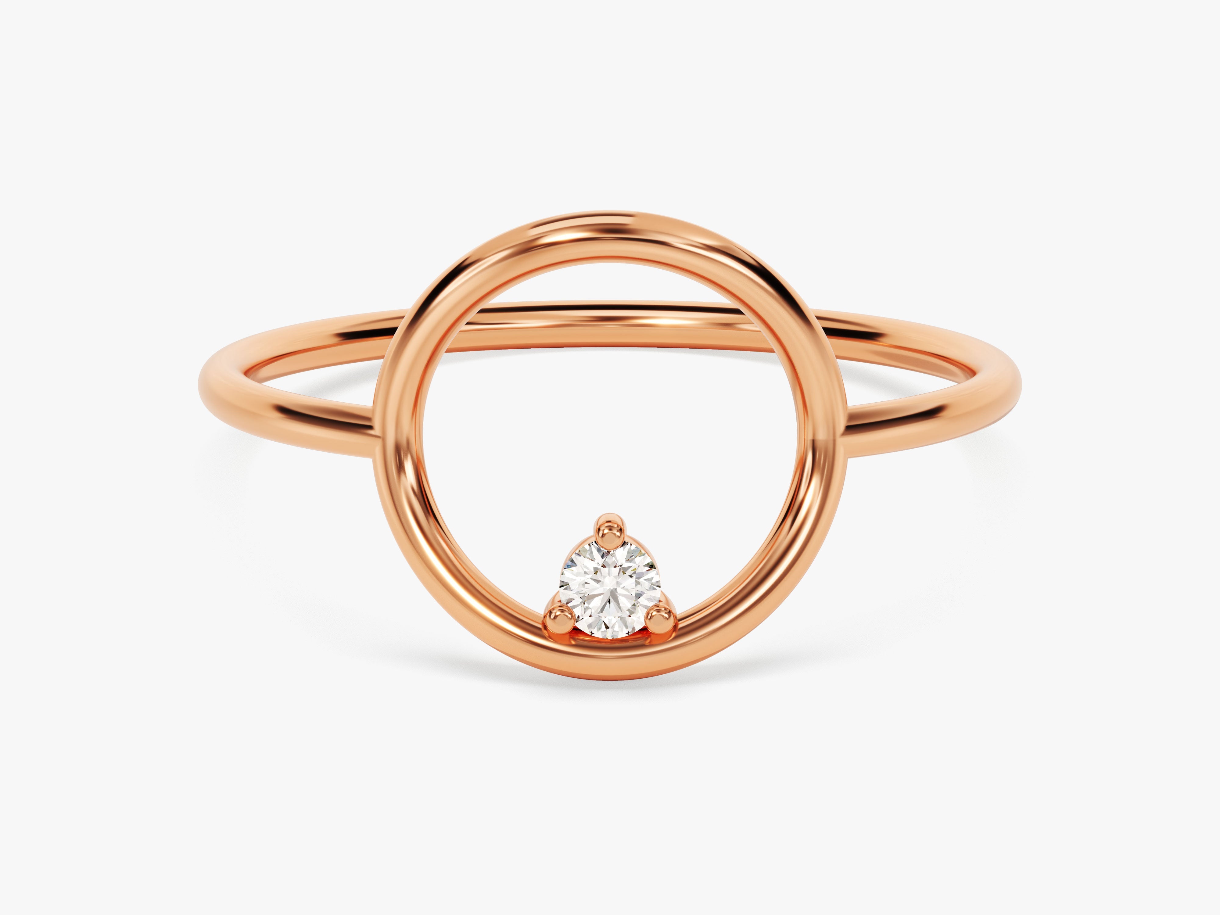 Rose gold ring with diamond in open circle design