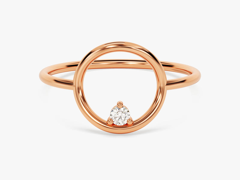 Open Circle Diamond Birthstone Ring in 14K Solid Gold