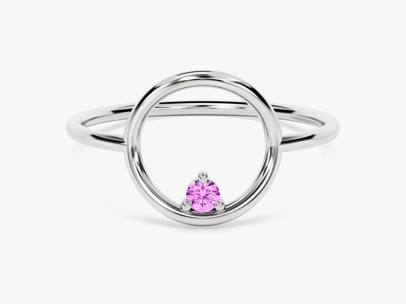Open Circle Pink Tourmaline Ring in 14K Solid Gold