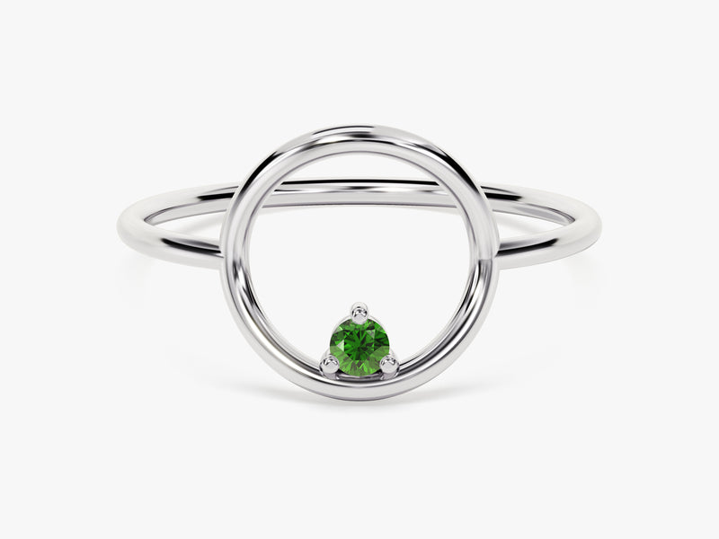 Open Circle Emerald Ring in 14K Solid Gold