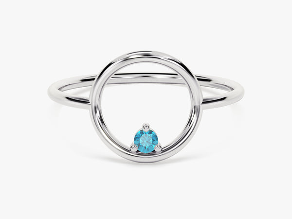 Open Circle Blue Topaz Ring in 14K Solid Gold
