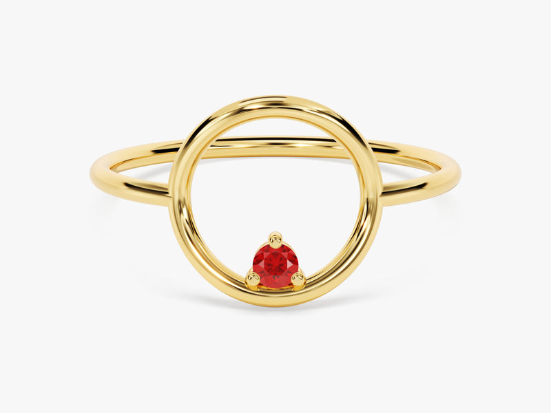 Open Circle Ruby Ring in 14K Solid Gold