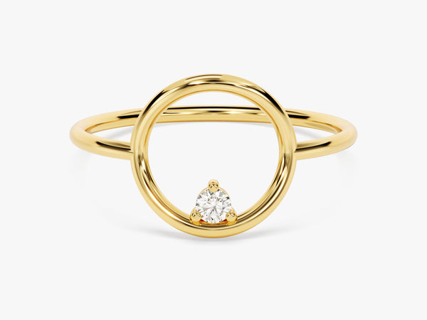 Open Circle Diamond Birthstone Ring in 14K Solid Gold