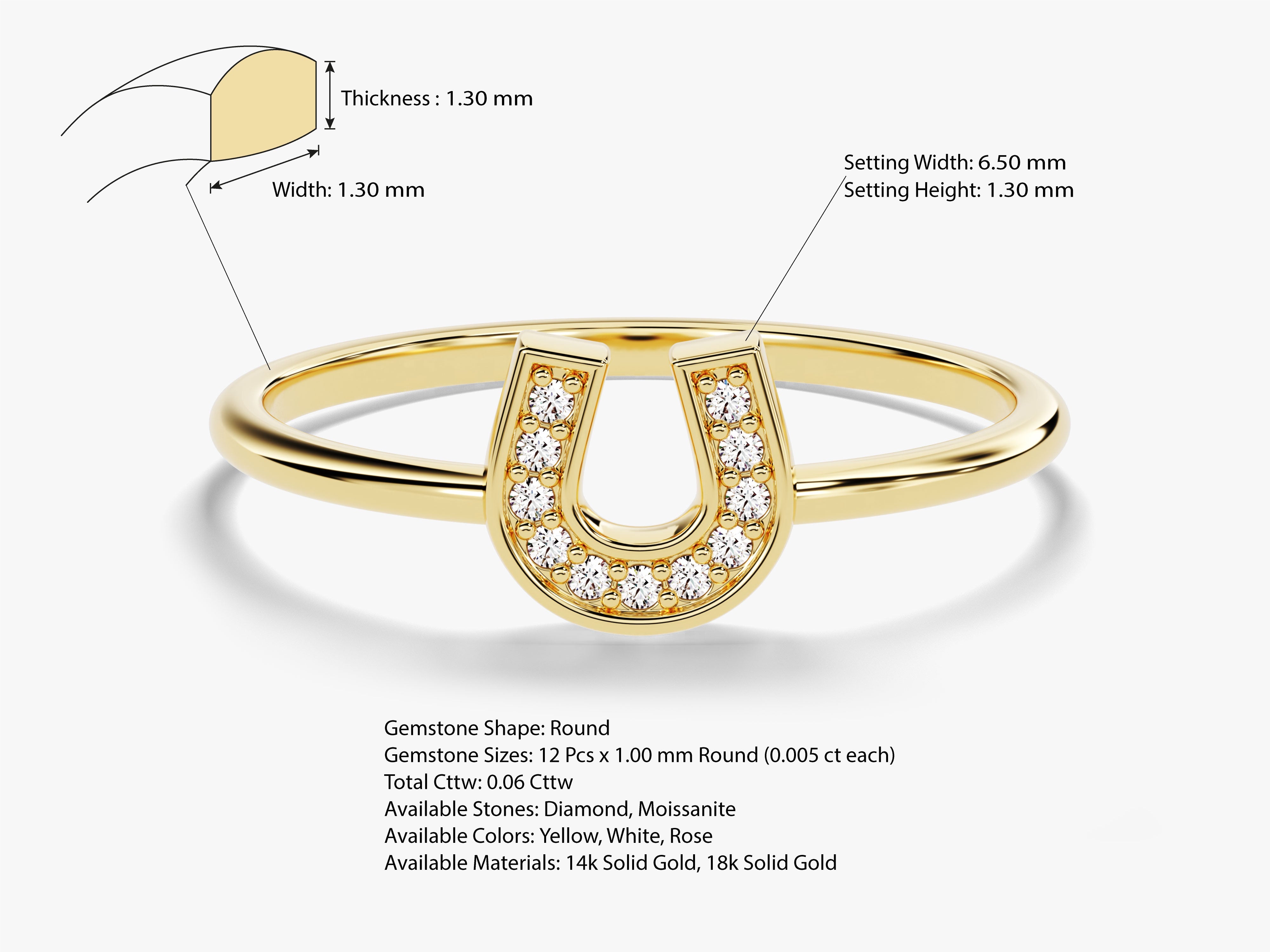Diamond horseshoe ring in yellow gold, jewelry