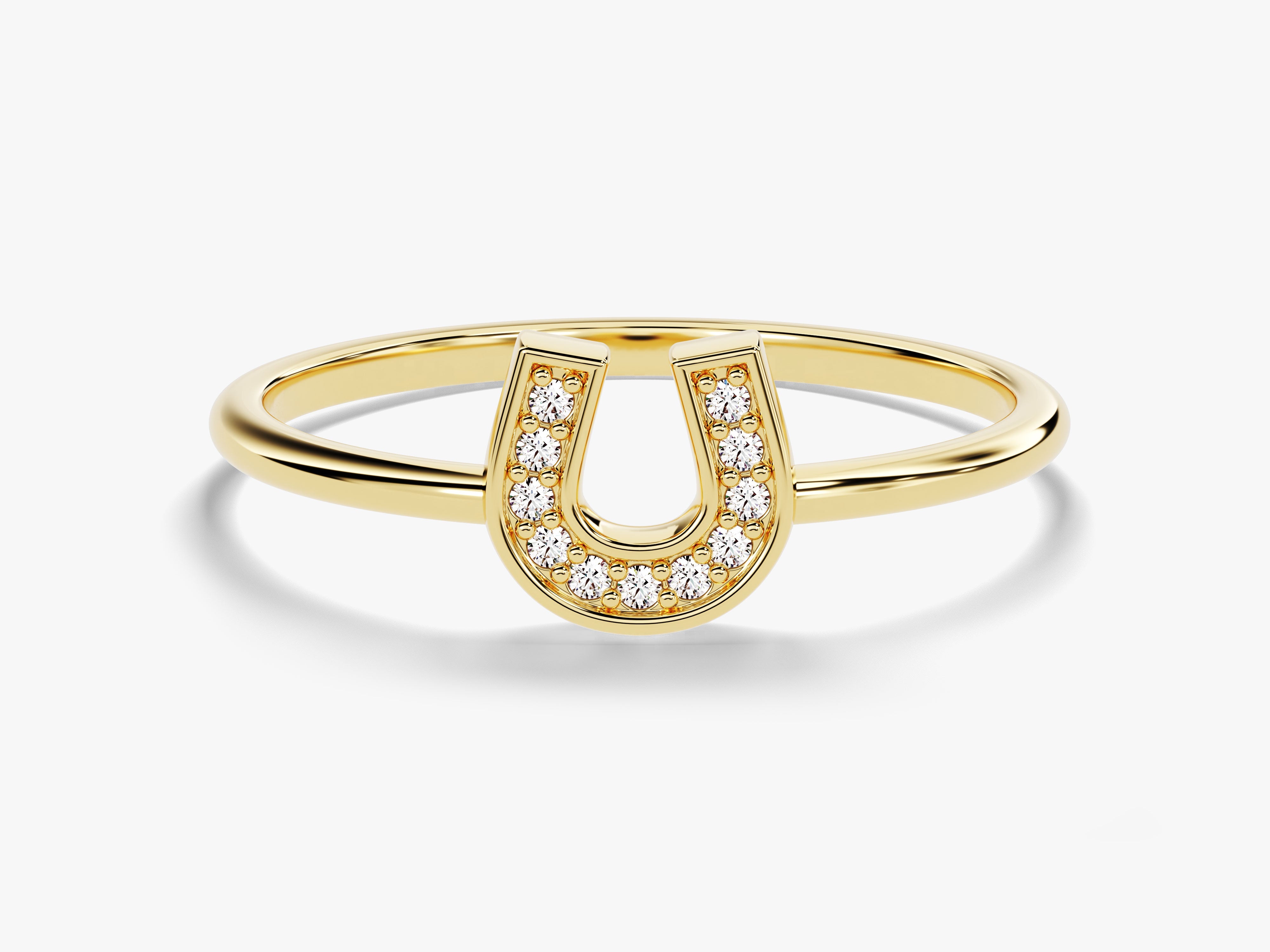Gold horseshoe ring with diamonds, fine jewelry