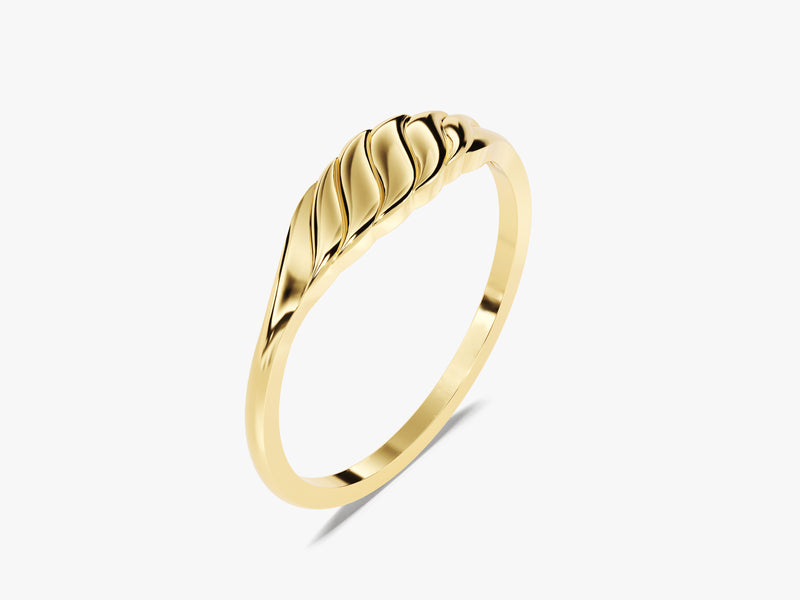 14k Solid Gold Wave Signet Ring