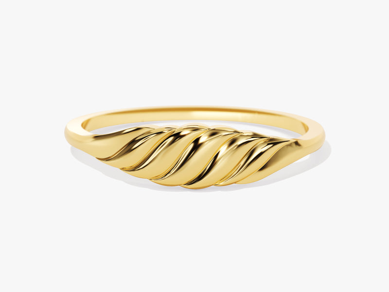 14k Solid Gold Wave Signet Ring
