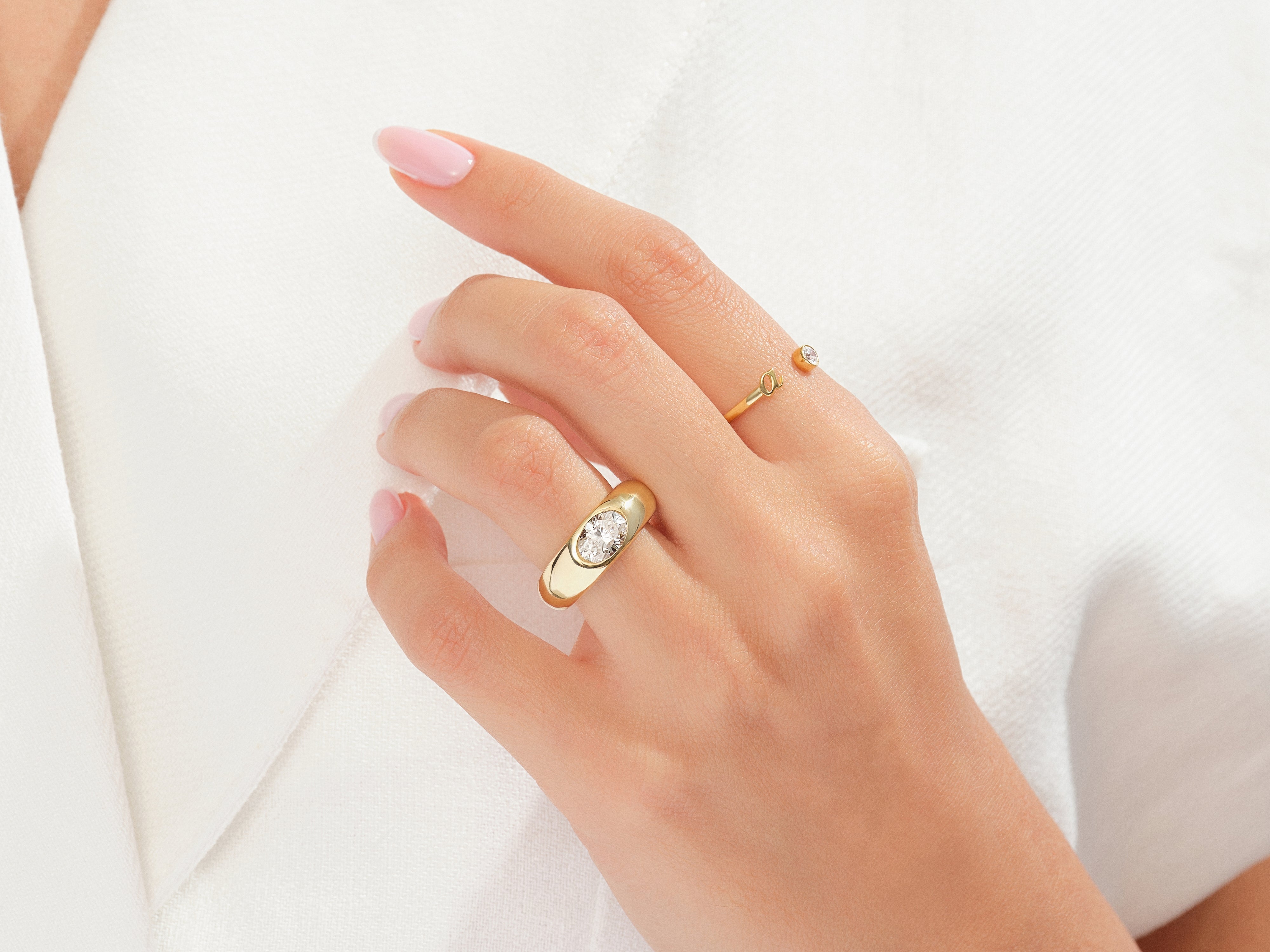 Gold diamond rings on hand, jewelry for women