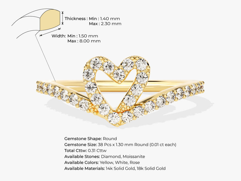 Curved Heart Diamond Ring