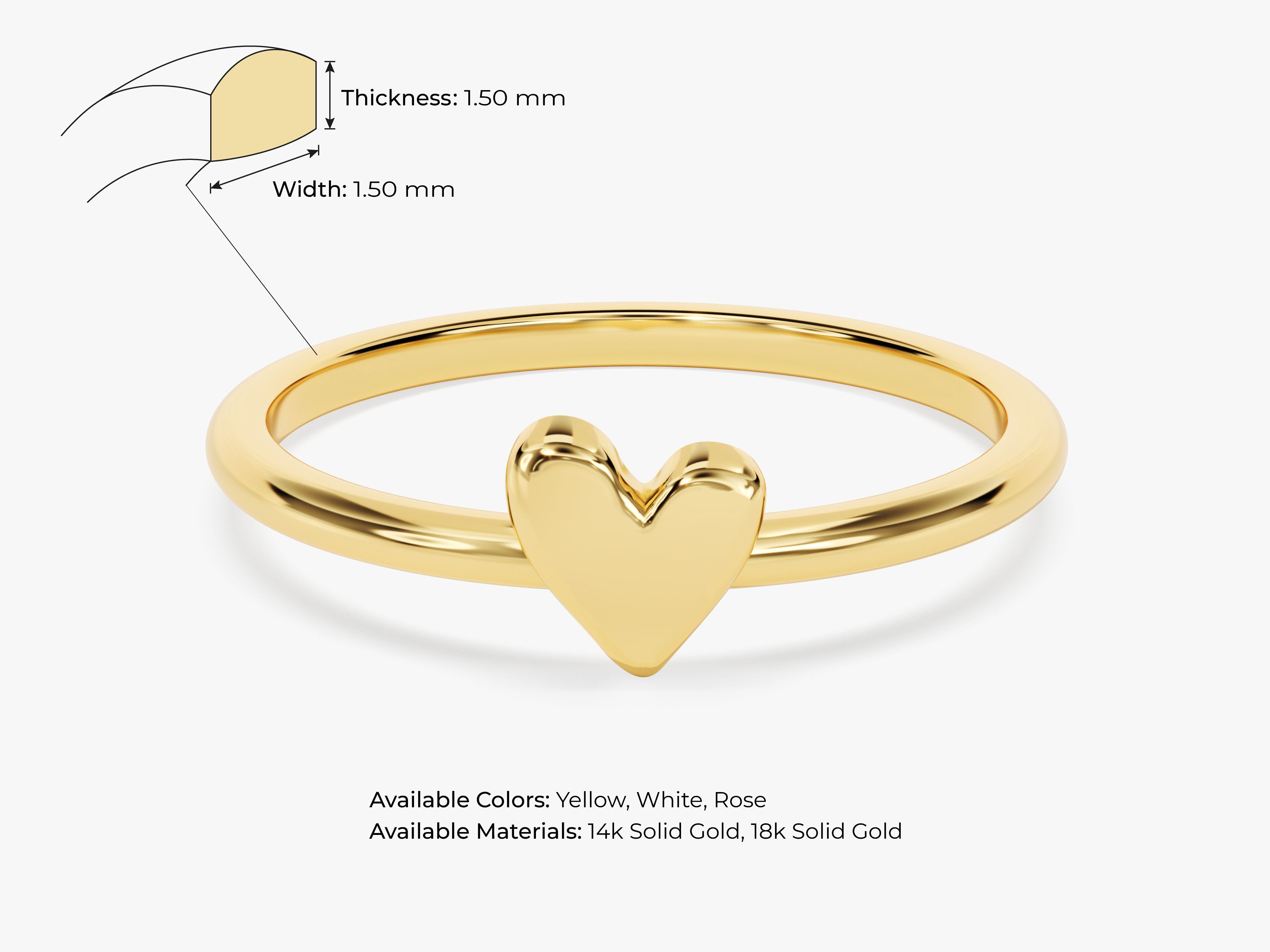Gold heart ring, available in yellow, white, rose gold