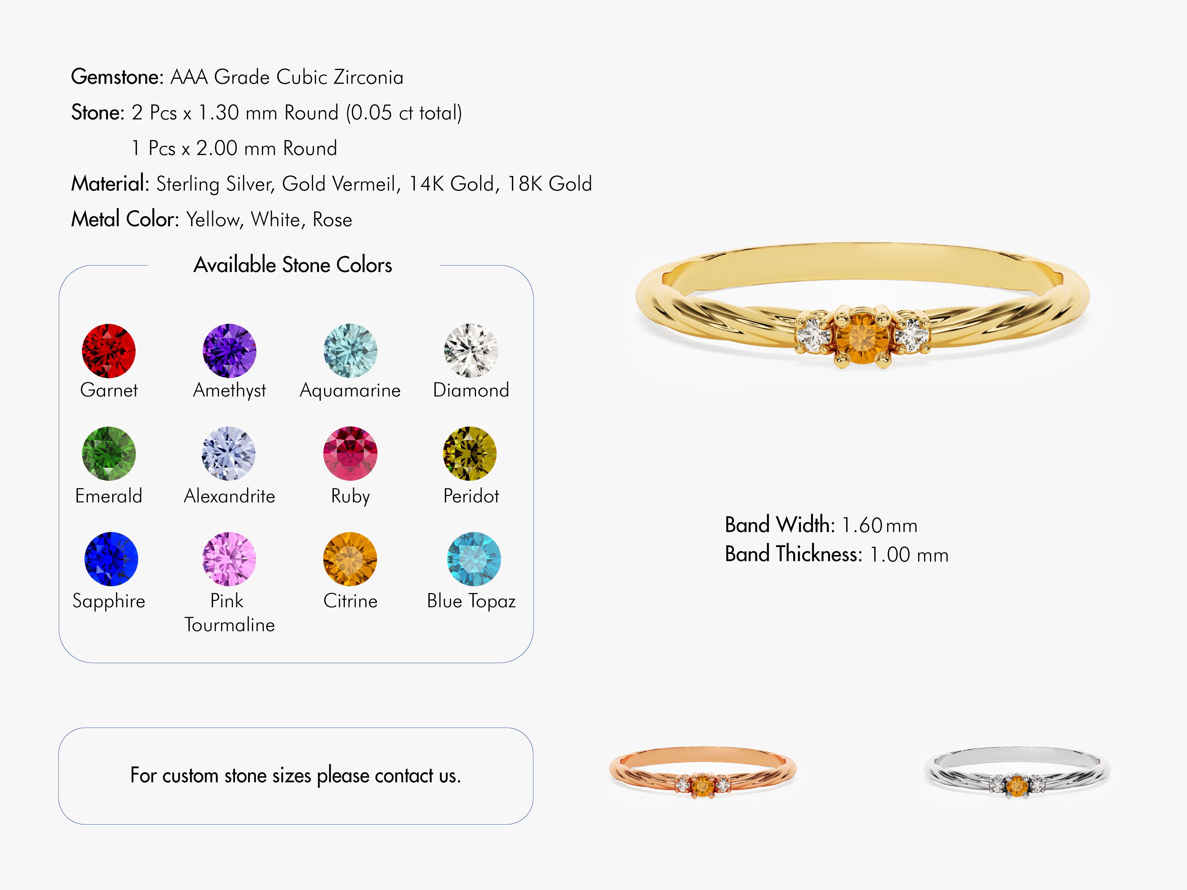 Gold ring with cubic zirconia and diamonds, customizable gemstone jewelry