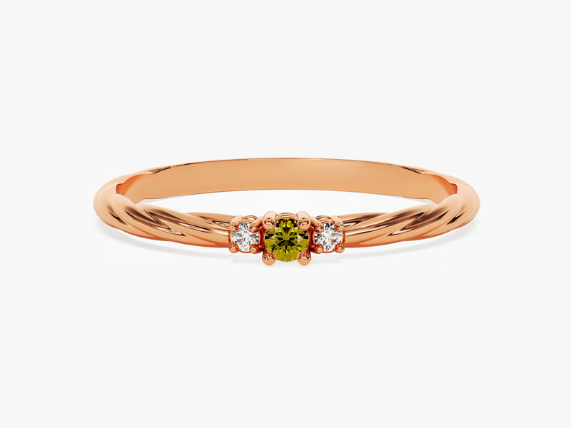 Twisted Three-Stone Peridot Ring in 14K Solid Gold