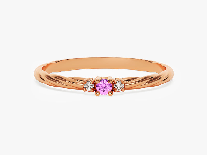 Twisted Three-Stone Pink Tourmaline Ring in 14K Solid Gold