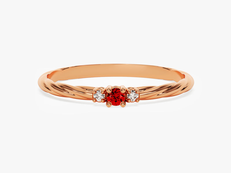 Twisted Three-Stone Garnet Ring in 14K Solid Gold