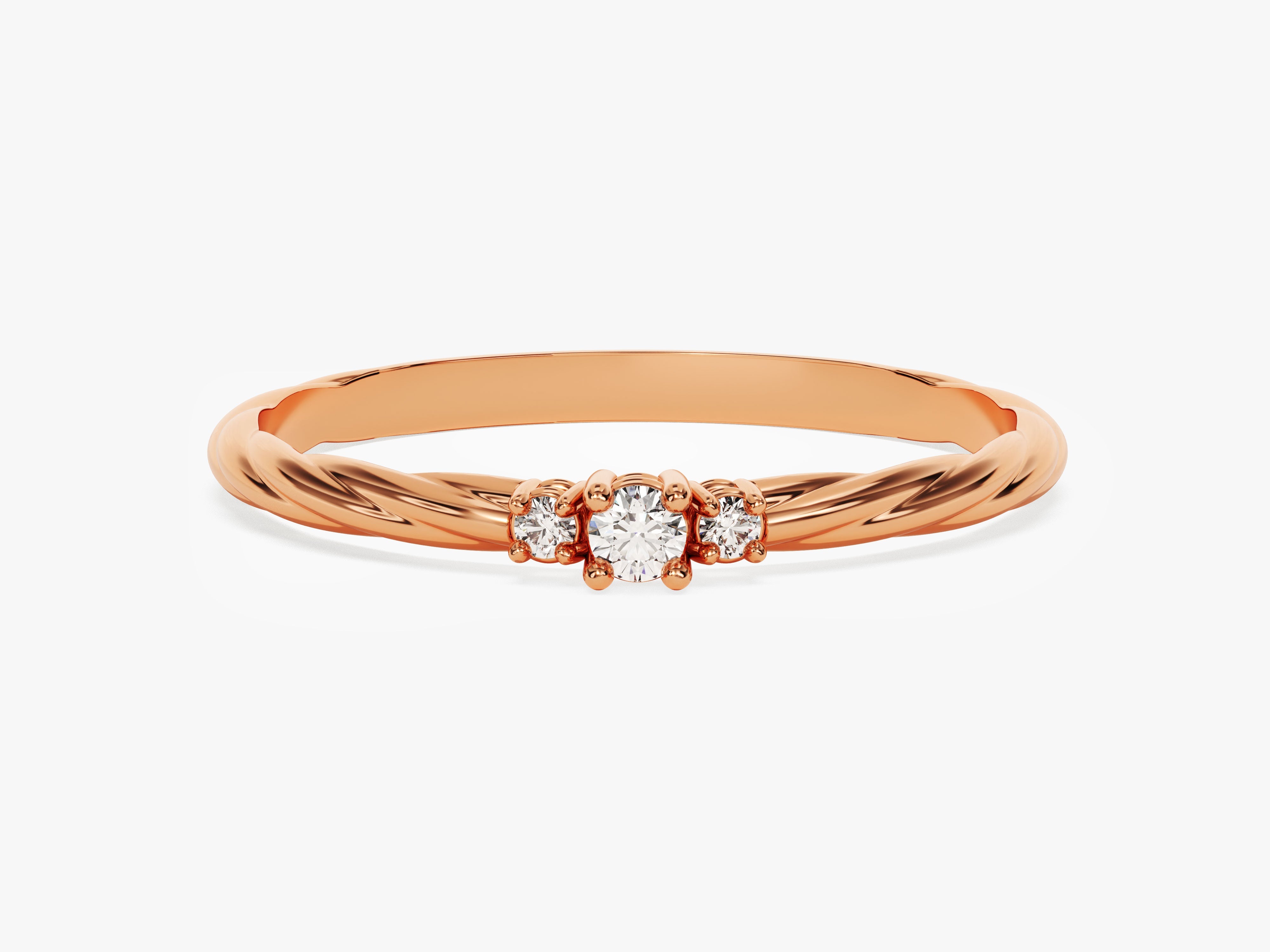 Rose gold twisted band ring with three diamonds