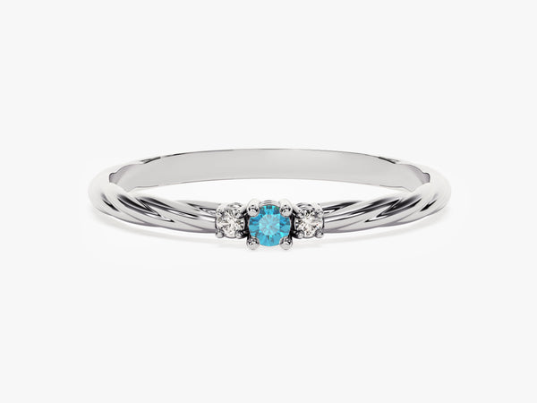 Twisted Three-Stone Blue Topaz Ring in 14K Solid Gold