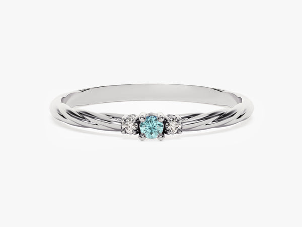 Twisted Three-Stone Aquamarine Ring in 14K Solid Gold