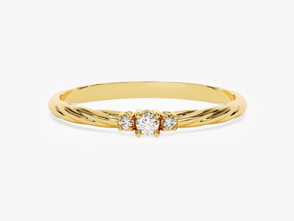 Twisted Three-Stone Diamond Birthstone Ring in 14K Solid Gold