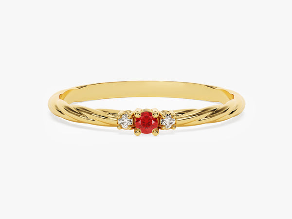 Twisted Three-Stone Ruby Ring in 14K Solid Gold