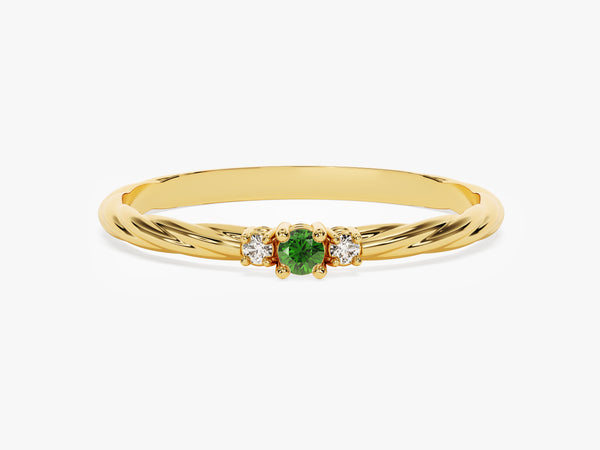 Twisted Three-Stone Emerald Ring in 14K Solid Gold