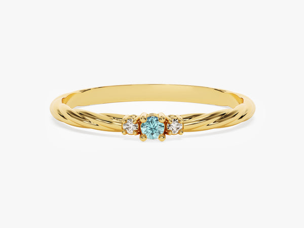 Twisted Three-Stone Aquamarine Ring in 14K Solid Gold