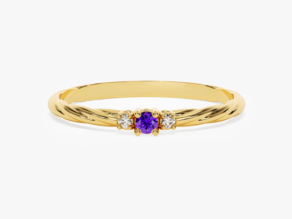 Twisted Three-Stone Amethyst Ring in 14K Solid Gold
